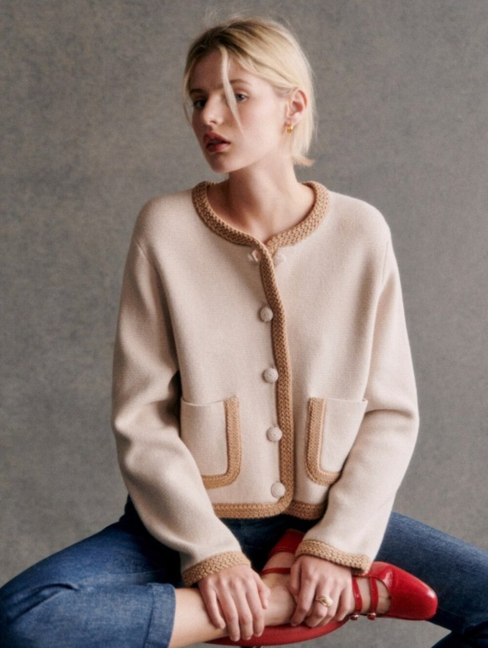*NWT* [Sezane] Auguate Jacket in Vanilla Biscuit, Size M, Merino Wool & Cotton